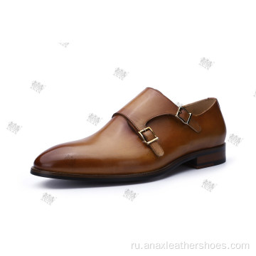 Хорошие классические туфли из натуральной кожи с ремешком в виде монаха